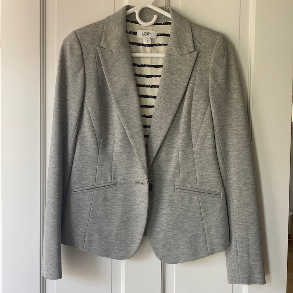 $89 Loft Ann Taylor 0 Ponte Blazer Jacket Soft Heather Gray Stretchy Pockets